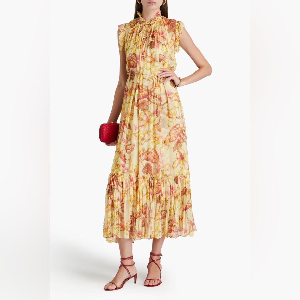 Zimmermann Floral-Print Crepon Midi Dress With Ruffled Trims Size AU 1 / US 6 - Picture 3 of 15